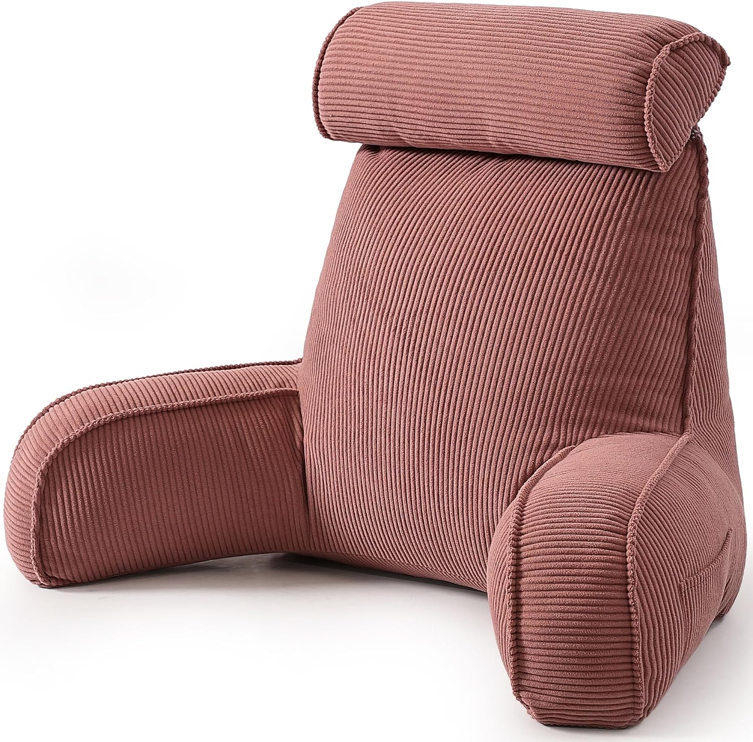 Ailuteie Corduroy Reading Pillow with Arms & Detachable Neck Roll, Bed Rest Back Support, Adult Cushion for Sitting Sofa & Floor, Side Pock…