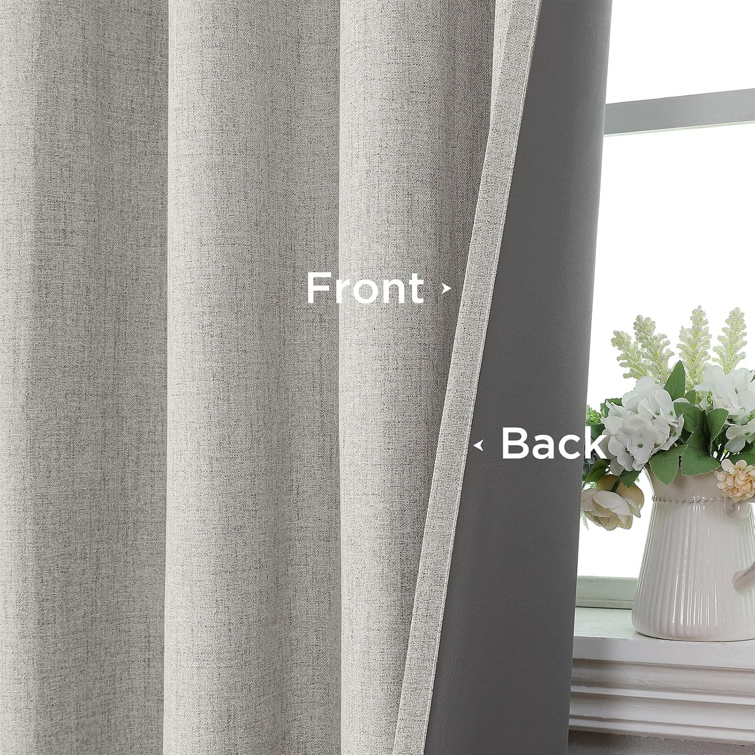 Cucraf 100% Blackout Curtains 63 inches Length 2 Panels Set, Room Darkening Linen Textured Curtain Grommet for Bedroom Living Room, Light B…