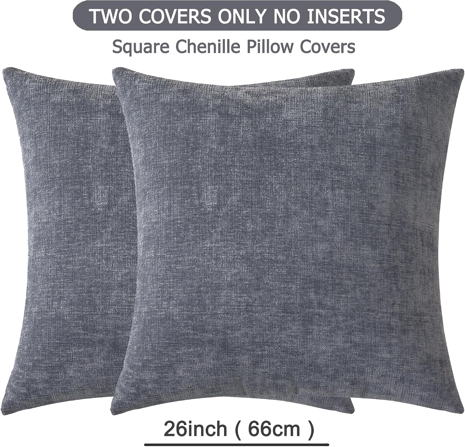 Gawamay Decorative Chenille Throw Pillow Covers 26x26 Inch Pack of 2, Soft Square Couch Pillow Cover for Sofa Cushion Living Room Bedroom S…