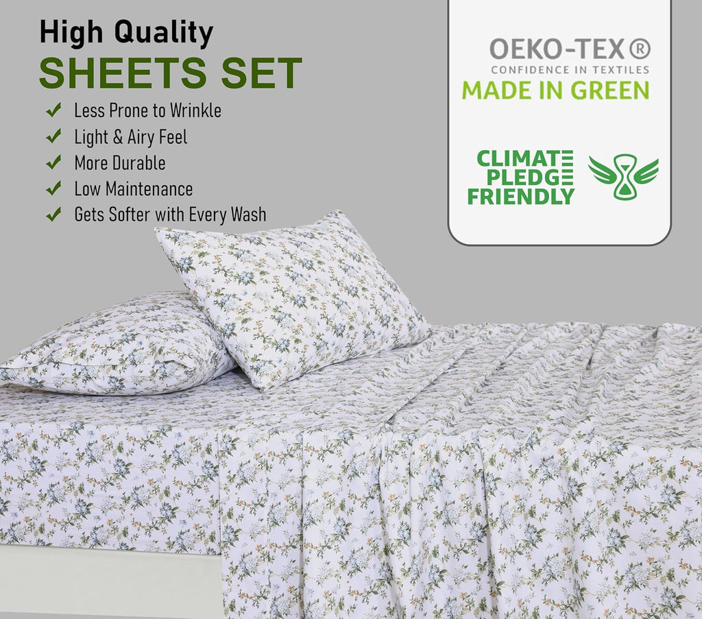 Ruvanti 100% Cotton Percale Sheets Full Size – Crisp Cooling Bed Sheets for Hot Sleepers, Deep Pocket 16”, Soft Breathable & Durable Hotel-…