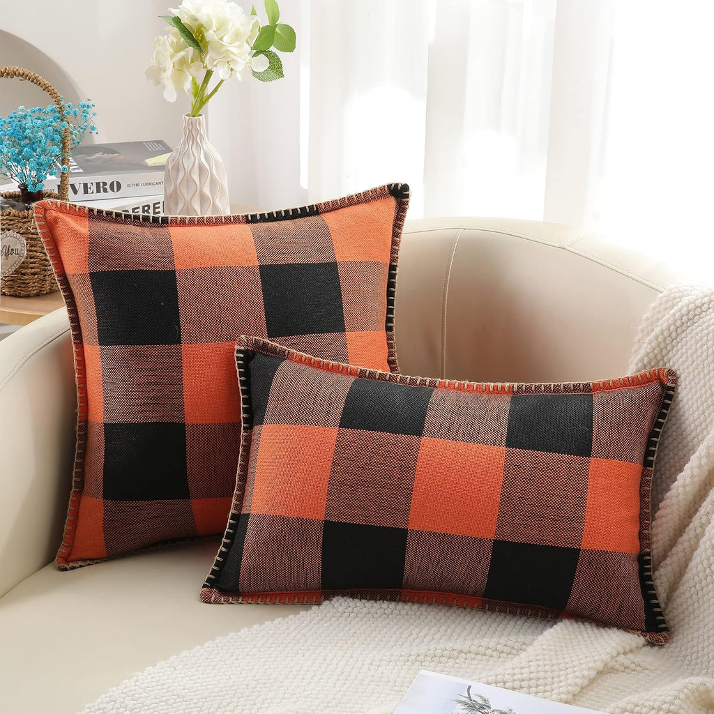decorUhome Summer Buffalo Plaid Check Throw Pillow Covers 22x22 Set of 2 Outdoor Linen Decorative Farmhouse Gingham Euro Sham Pillow Covers…