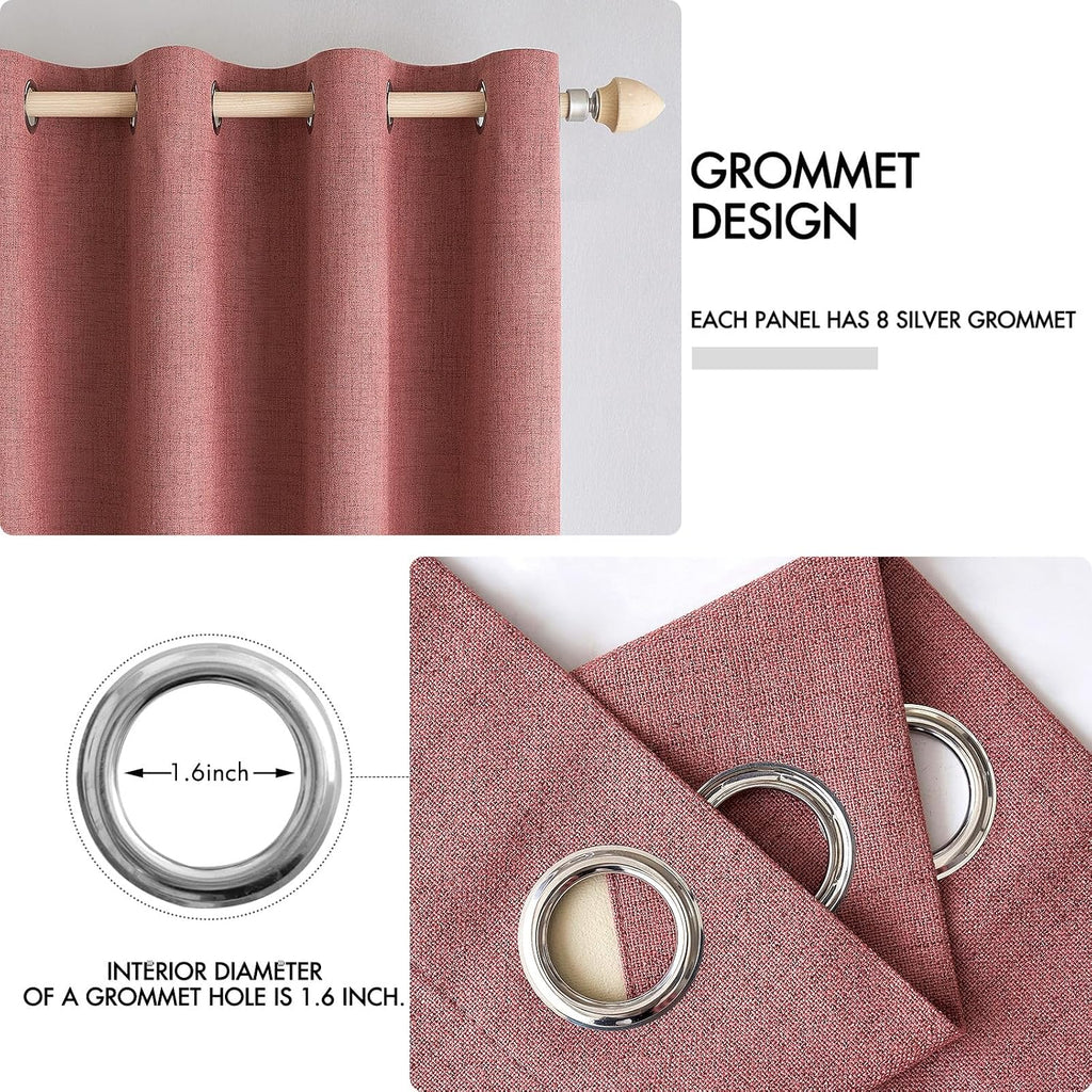 Miulee 100% Blackout Linen Textured Curtains for Bedroom Solid Thermal Insulated Dusty Rose Grommet Room Darkening Curtains & Drapes Luxury…