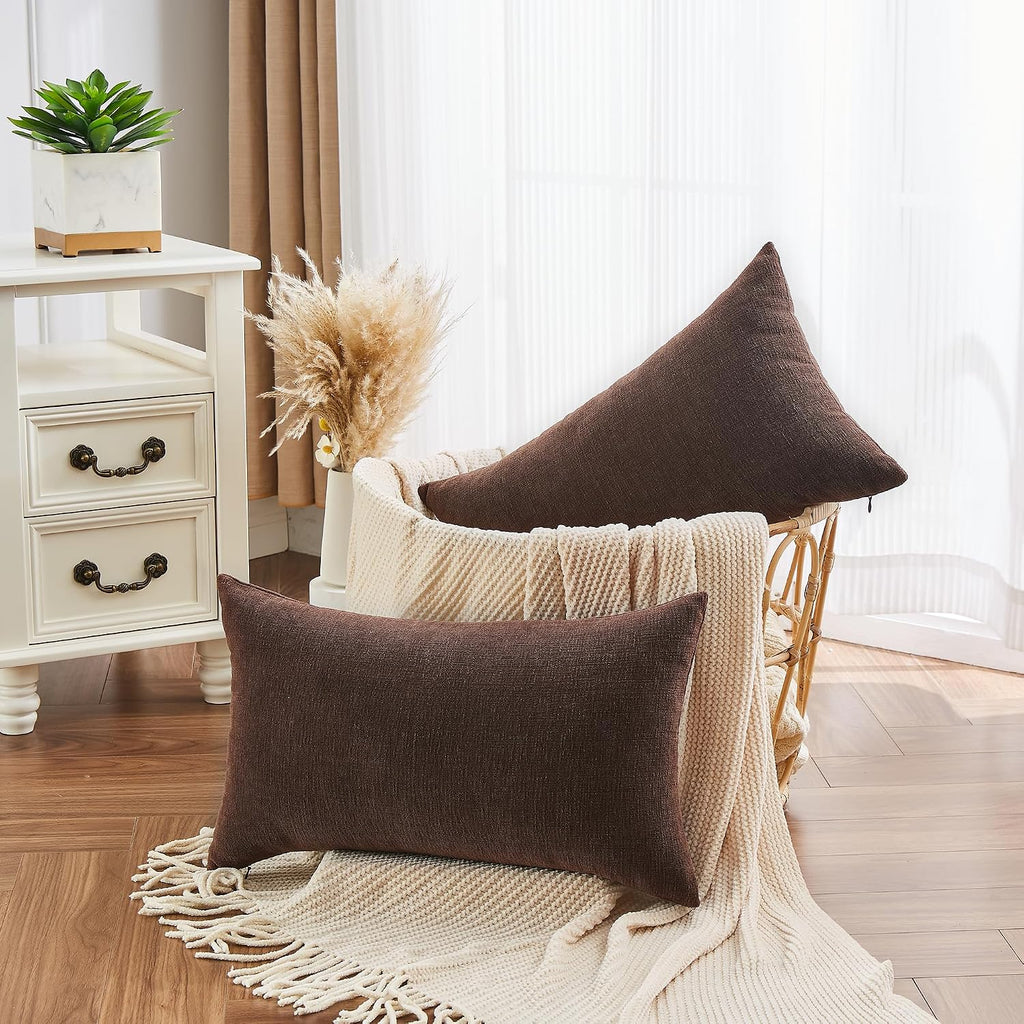 Gawamay Lumbar Decorative Throw Pillow Covers 12"x20" Inch Set of 2, Super Soft Chenille Rectangle Pillowcase for Living Room Bedroom Sofa…