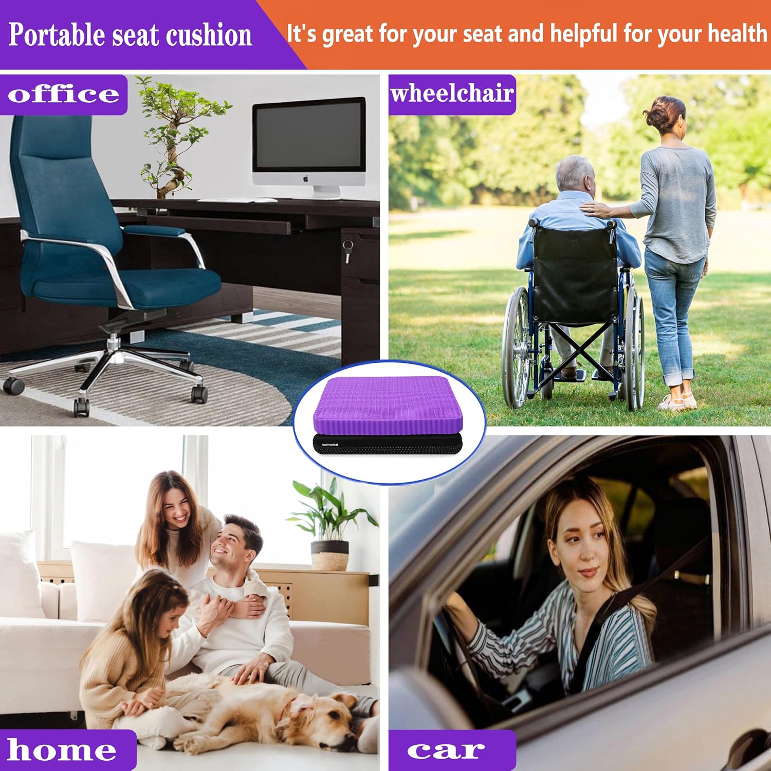 Auvivasital Innovative Gel Seat Cushion for Long Sitting, Soft and Breathable, Seat Cushion for Back, Sciatica, Hip, Tailbone, Used…