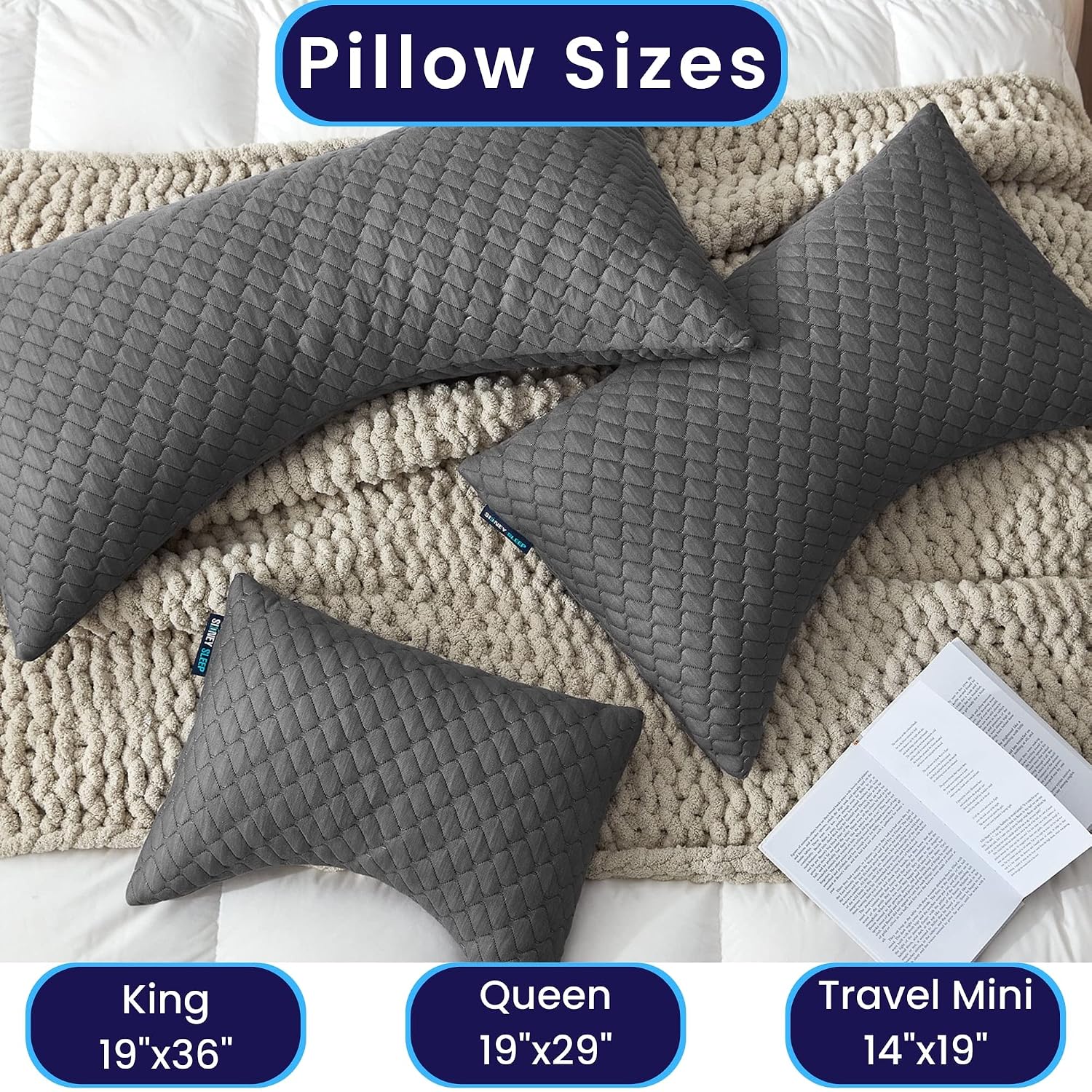 Sidney Sleep Mini Travel Size Neck Pillow - Knee, Back Lumbar and Support - Small Curved Pillow - 14 x 19 Inches - Adjustable Loft…