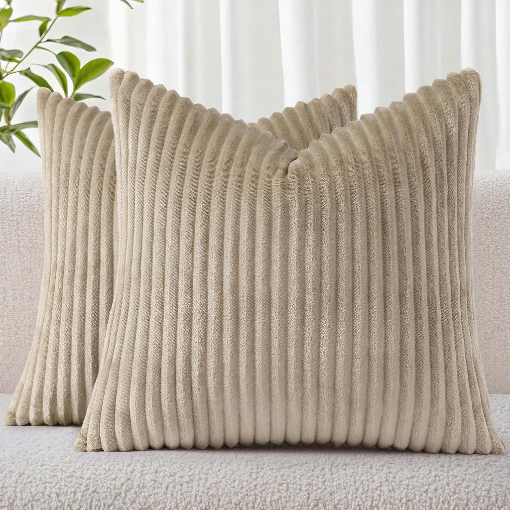 SimmoreHomeDecor Simmore Decorative Throw Pillow Covers 26x26 Set of 2, Soft Natural Plush Flannel Double-Sided Fluffy Couch Euro Sham Pill…