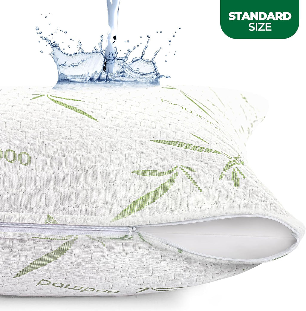 Utopia Bedding Waterproof Pillow Protectors with Zipper Standard Size (2 Pack), Soft and Cooling Bamboo Viscose Pillow Covers, Bed Bug…