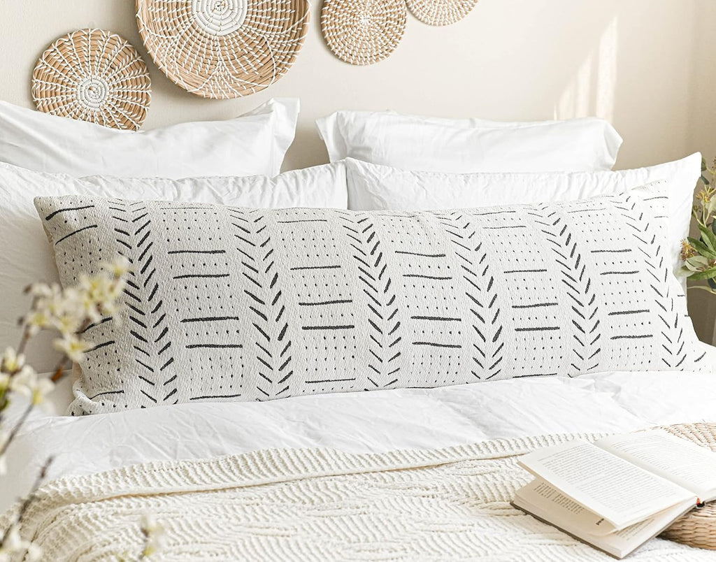 BlissBlush White Soft Chenille Boho Body Pillow Cover 20x54, Decorative Oversized Long Lumbar Pillow, Boho Textured Oversize Body Pillow…
