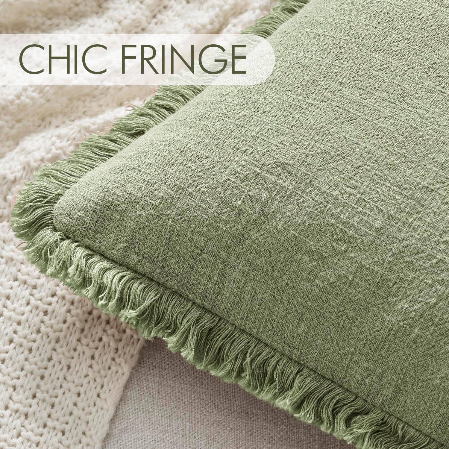 Anroduo Set of 2 Decorative Throw Pillow Covers 16×16 Inch Soft Linen Fringe Farmhouse Boho Vintage Cushion Covers with Tassels Accent Pill…