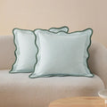 Double Stitch Scalloped Throw Pillow Covers - 100% Cotton Set of 2 Decorative Boho Pillow Covers 20 x 20, Made in India, Square Cushion…