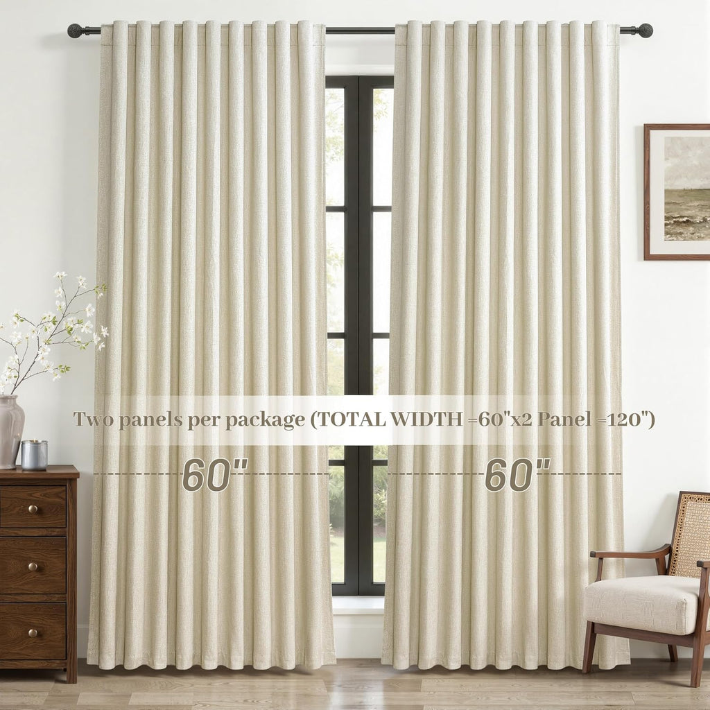 Qjmydeco Cute Blackout Curtains 60 Inches Extra Wide Linen 96 Inch Length for Living Room/Sliding Glass Door, Pleated Heavy Duty Thermal Dra…
