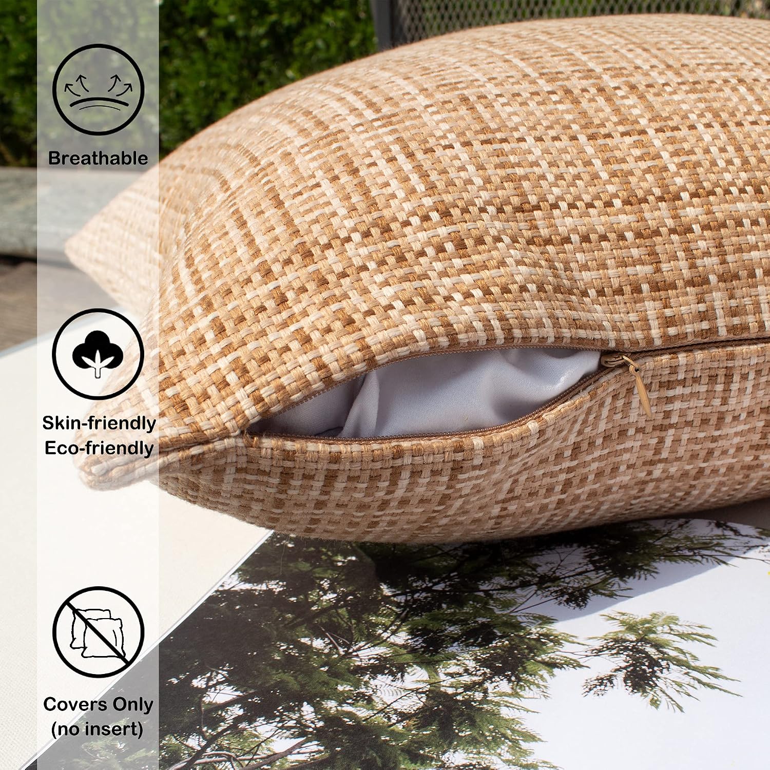 Kevin Textile Pack of 2 Decorative Outdoor Waterproof Pillow Covers Square Garden Cushion Sham Throw Pillowcase Shell for Patio Tent…