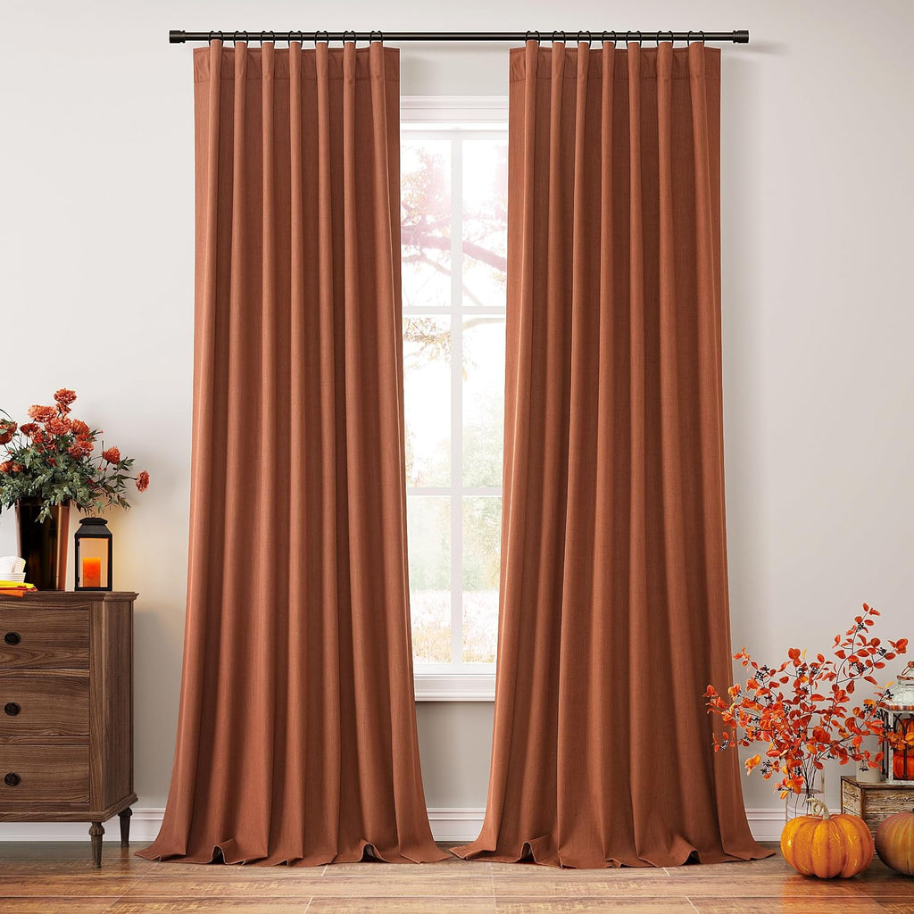Guken Terracotta 100% Blackout Curtains 120 Inch Length 2 Panels Set Fall Curtains for Living Room Bedroom Back Tab Thermal Insulated 100%…
