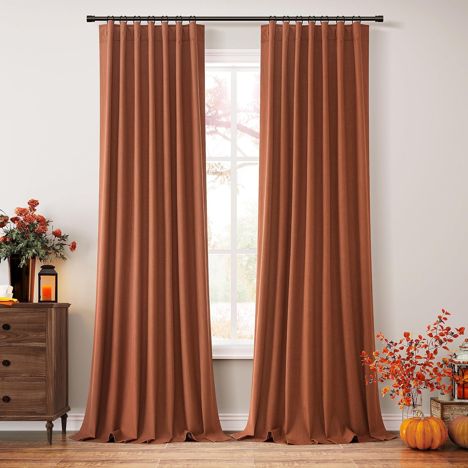 Guken Terracotta 100% Blackout Curtains 120 Inch Length 2 Panels Set Fall Curtains for Living Room Bedroom Back Tab Thermal Insulated 100%…
