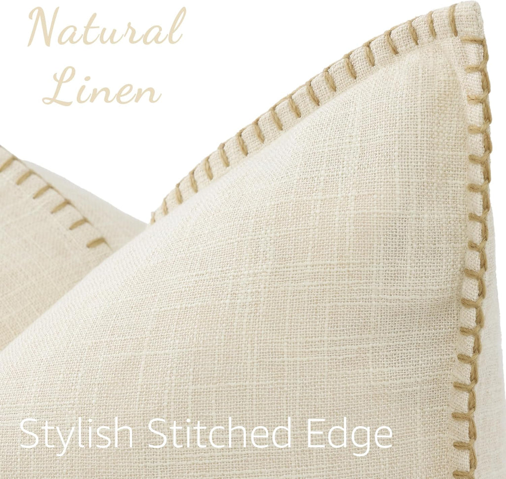 decorUhome Summer Decorative Throw Pillow Covers 12x20 Set of 2 Lumbar Faux Linen Farmhouse Pillow Covers with Stitched Edge Outdoor…