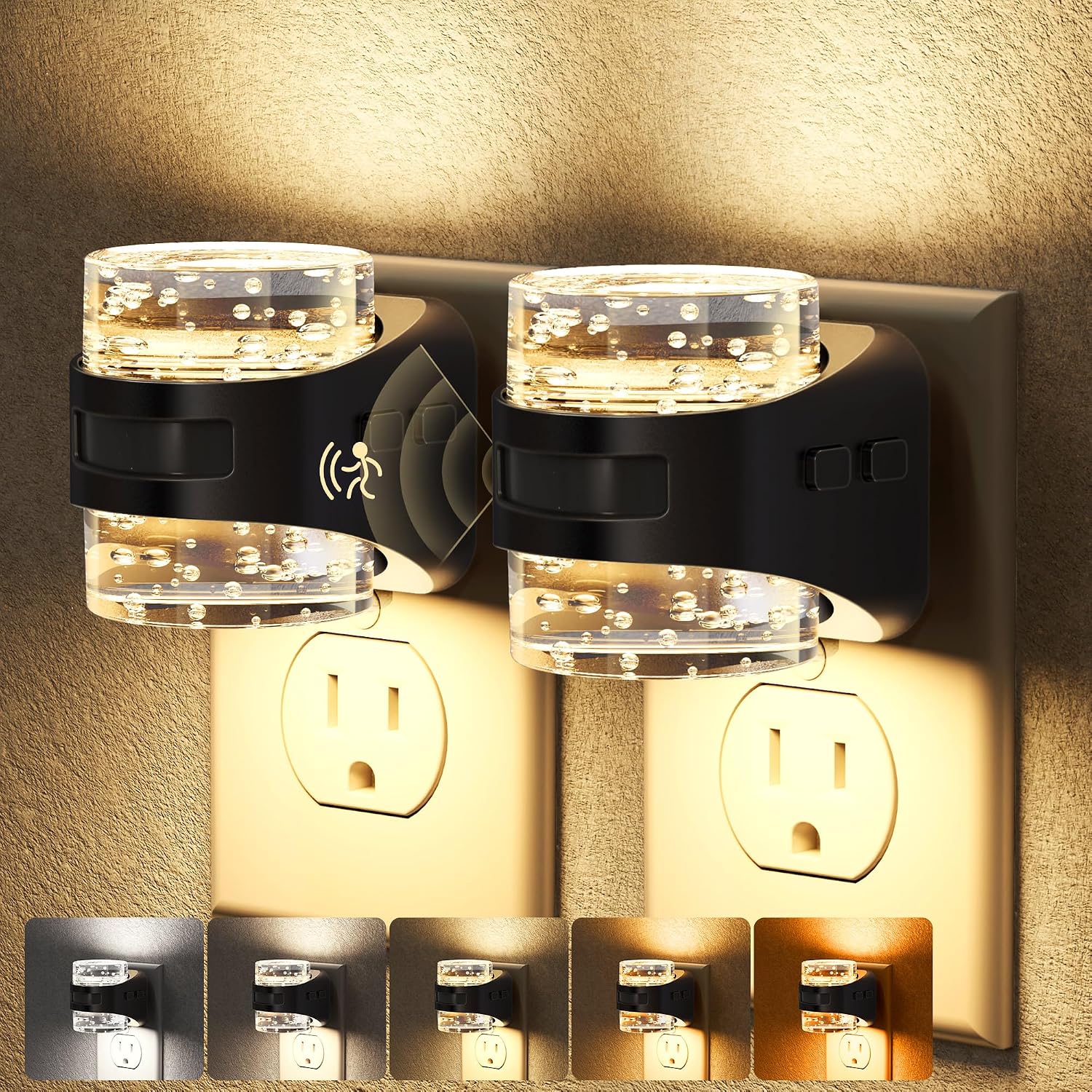Briignite Motion Sensor Night Light 2Pack Modern Bubble Night Lights Plug into Wall 5CCT Dimmable Nightlights, Dusk to Dawn Sensor…