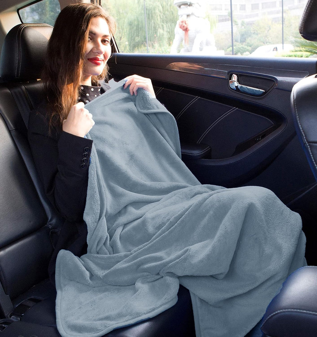 BlueHills Premium Soft Long Travel Blanket Pillow for Tall Airplane Flight Essentials Large Compact 2 in 1 Airline Throw Packable Warm…