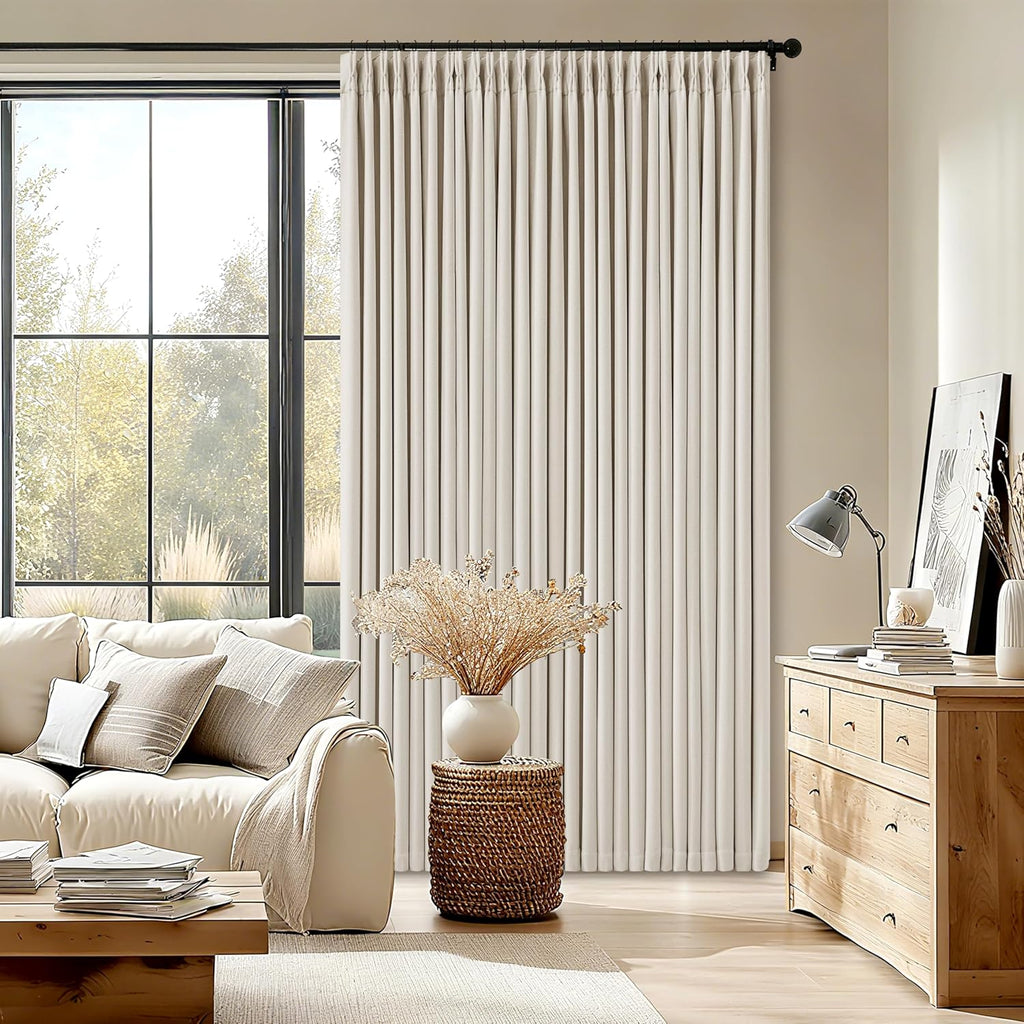 Twodrapes Extra Wide Blackout Curtains 70 x 108 Inches Long for Bedroom Living Room Neutral Farmhouse Pinch Pleated Double Layer Thick Line…