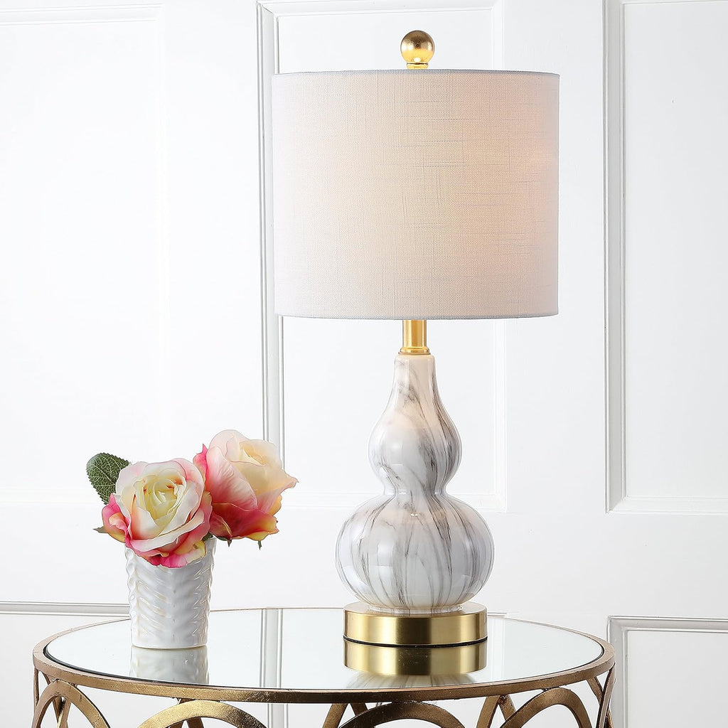 JONATHAN Y 20.5" Black/White Glass Table Lamp, Modern Gourd Bedside Nightstand Lamp for Bedroom, Living Room, White Linen Shade, LED Bulb…