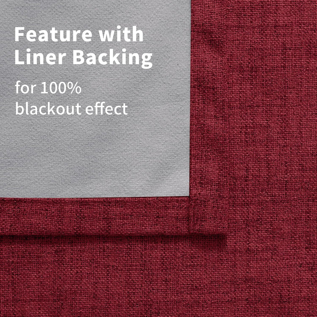 YoungsTex Burgundy Linen Blackout Curtains 40 Inches Long, Short Thermal Insulated Drapes with Grommet Darkening for Bedroom Window, 2 Pane…