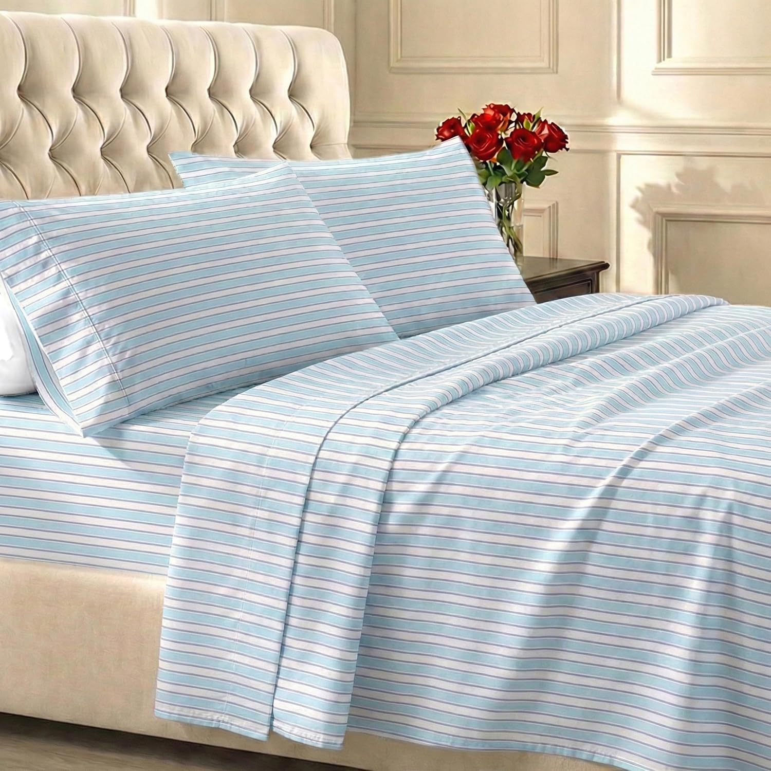 CaliforniaDesignDen California Design Den Soft 100% Cotton Sheets King Size Set, 400 TC Good Housekeeping Award Winner, Smooth Sateen Finis…