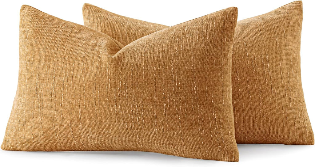 MIULEE Pack of 2 Decorative Throw Pillow Covers Soft Chenille Lumbar Accent Throw Pillows Solid Textured Cushion Covers Home Decor for…