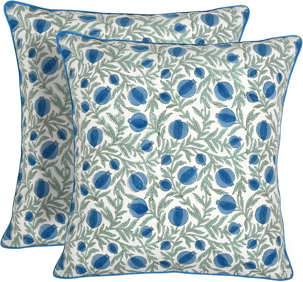 Ridhi Block Print Queen Blue Pillow Cover 20" x 20" (Pack of 2) Decorative Couch Pillows for Living Room, Farmhouse Chic Boho Cute Outdoor…