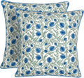 Ridhi Block Print Queen Blue Pillow Cover 24" x 24" (Pack of 2) Decorative Couch Pillows for Living Room, Farmhouse Chic Boho Cute Outdoor…