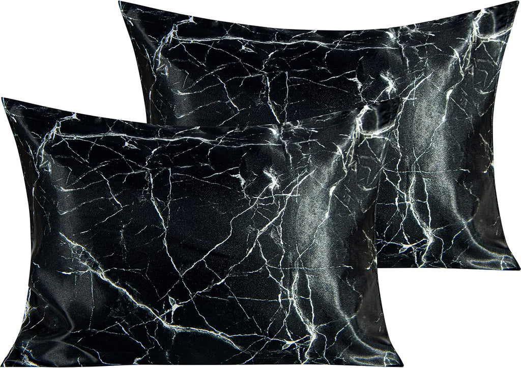 Ntbay 2 Pack Satin Standard Pillowcases for Hair and Skin, Luxurious and Silky Marbling Printed Pillow Cases with Envelope Closure, 20x26 I…