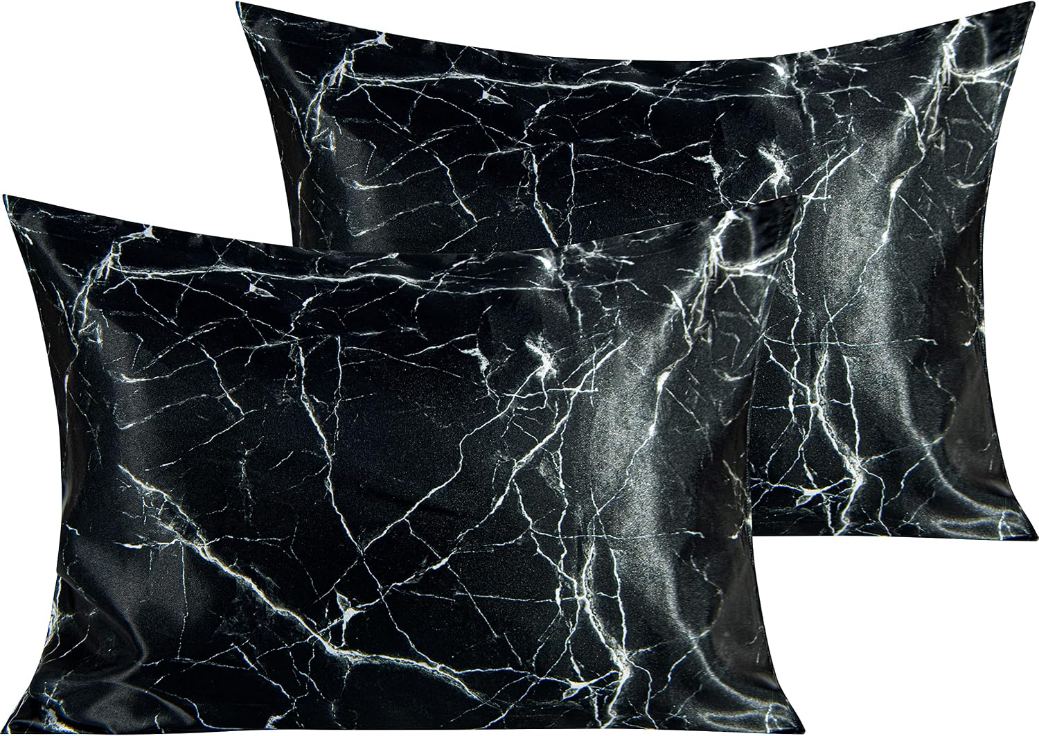 Ntbay 2 Pack Satin Standard Pillowcases for Hair and Skin, Luxurious and Silky Marbling Printed Pillow Cases with Envelope Closure, 20x26 I…