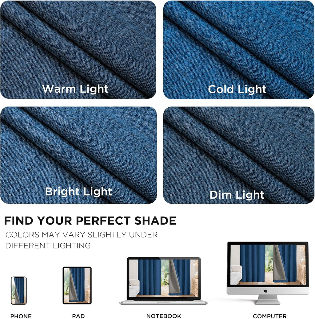 Joydeco Blackout Curtains for Bedroom - 100% Light Blocking 2 Panels Navy Blue Drapes 42" W x 90" L, Thermal Insulated Room Darkening Curta…