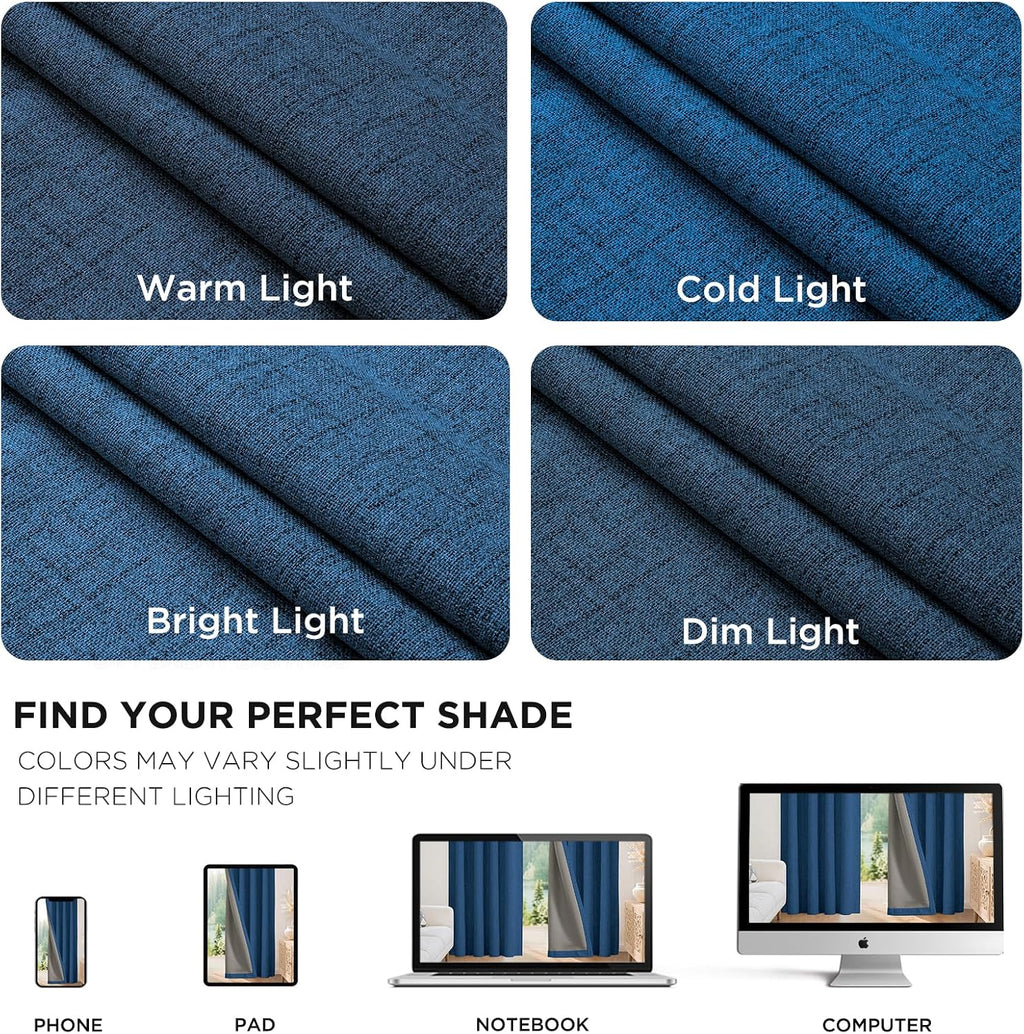 Joydeco Blackout Curtains for Bedroom - 100% Light Blocking 2 Panels Navy Blue Drapes 42" W x 72" L, Thermal Insulated Room Darkening Curta…