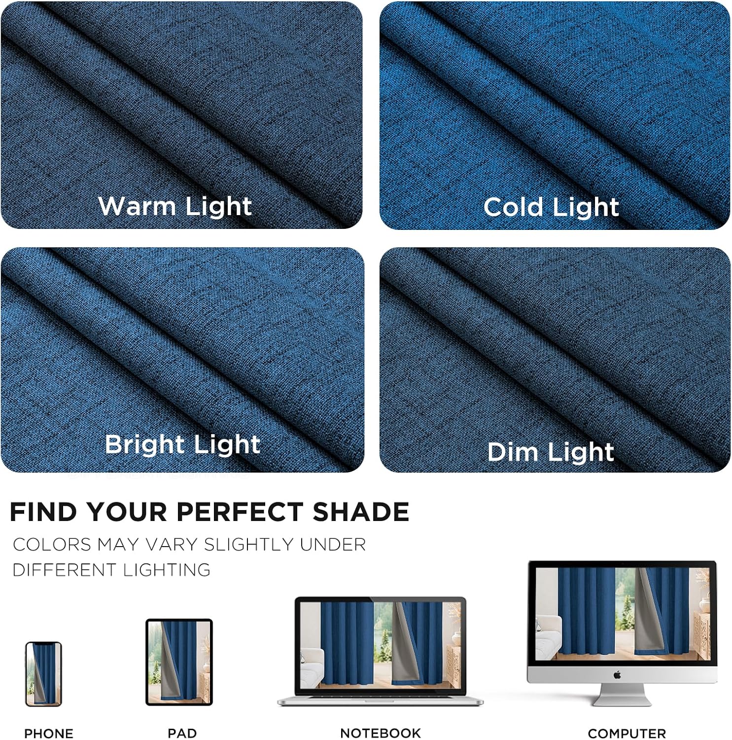 Joydeco Blackout Curtains for Bedroom - 100% Light Blocking 2 Panels Navy Blue Drapes 42" W x 108" L, Thermal Insulated Room Darkening Curt…