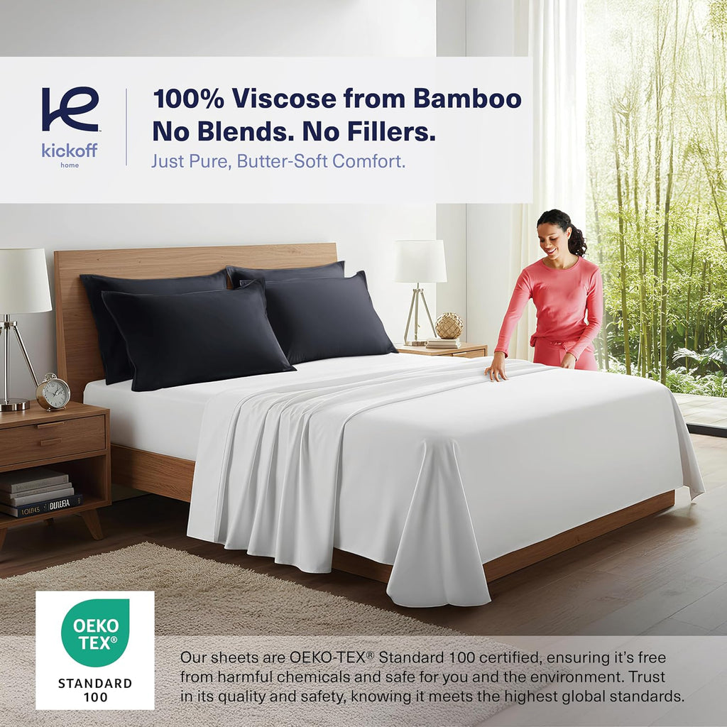 KickoffHome Kickoff Viscose Bamboo Pillowcase, Standard, Set of 2, 100% Organic Hidden Zippered Viscose Bamboo Pillow Case Standard Size, C…