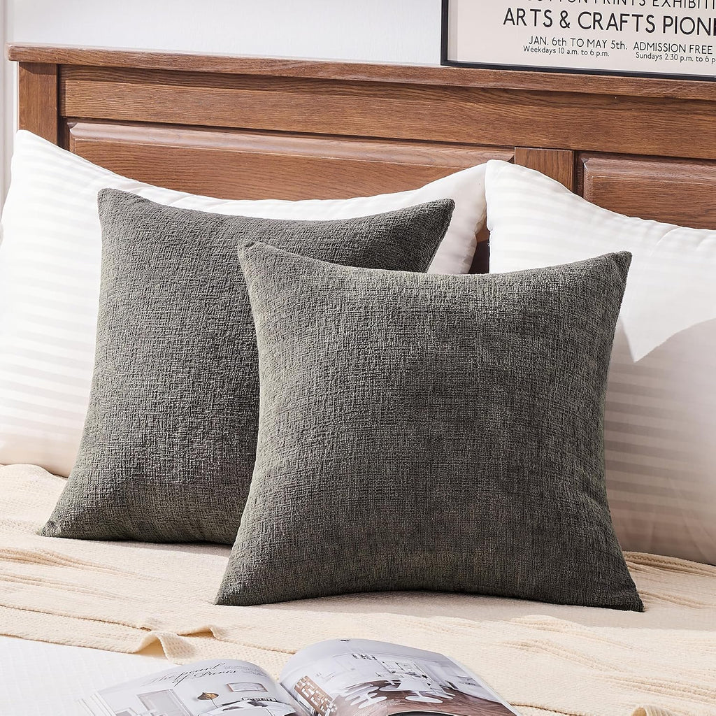 Gawamay Set of 2 Soft Textured Chenille Throw Pillow Covers 22x22 Inch (55x55 CM), Decorative Pillowcases Cushion Covers for Farmhouse Home…