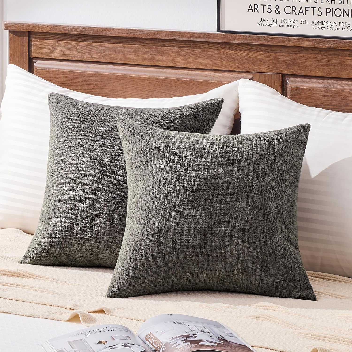 Gawamay Set of 2 Soft Textured Chenille Throw Pillow Covers 18x18 Inch (45x45 CM), Decorative Pillowcases Cushion Covers for Farmhouse Home…