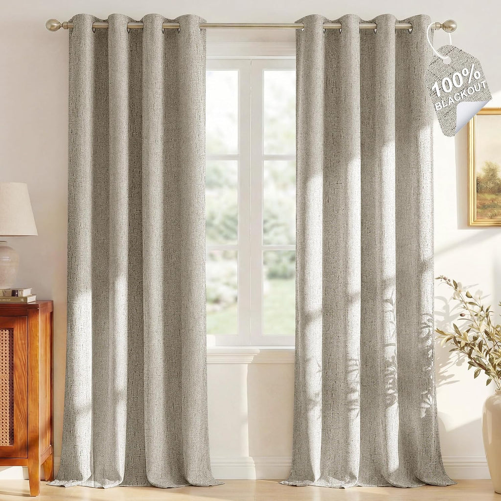 Nicetown 100% Blackout Linen Doorway Curtains 80 inch Length, White Liner Composite Grommet Bedroom Window Treatments Relax Home Decor Ther…