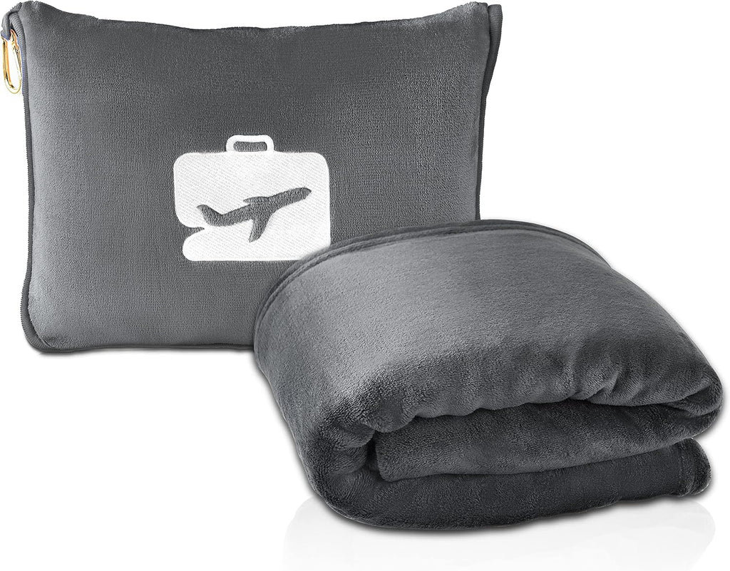 EverSnug Travel Blanket and Pillow - Premium Soft 2 in 1 Airplane Blanket with Soft Bag Pillowcase, Hand Luggage Sleeve and Backpack Clip…