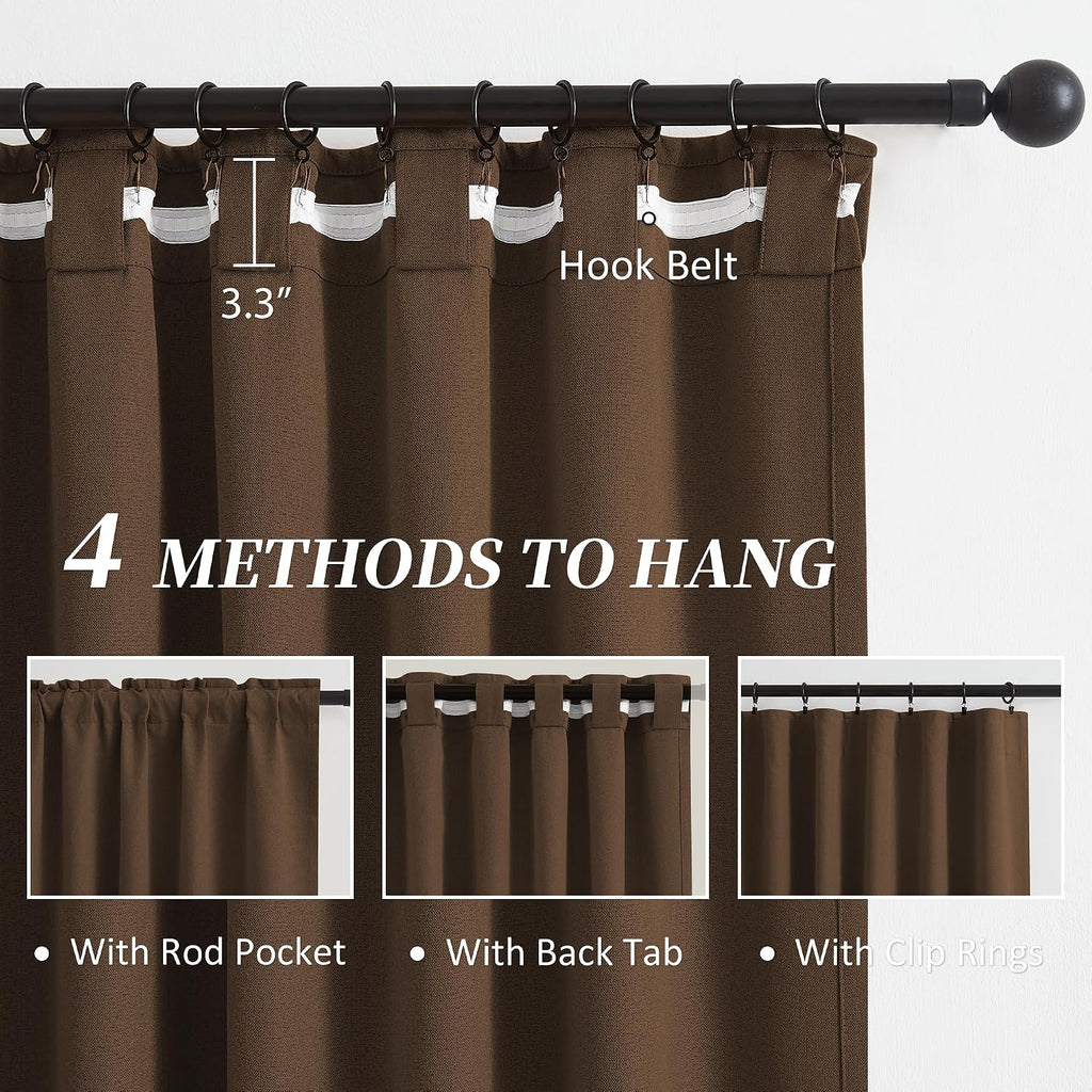 Keqiaosuocai Brown Linen Blackout Thick Curtains 96 Inch Long for Bedroom Living Room, 100% Black Out Heavy-Duty Curtain Drapes Chocolate B…