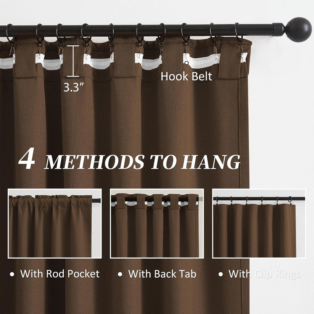 Keqiaosuocai 90 Inch Linen Blackout Curtains 2 Panels Set, 100% Black Out Thermal Insulated Canvas Look Curtain Drapes Chocolate Brown 50 W…