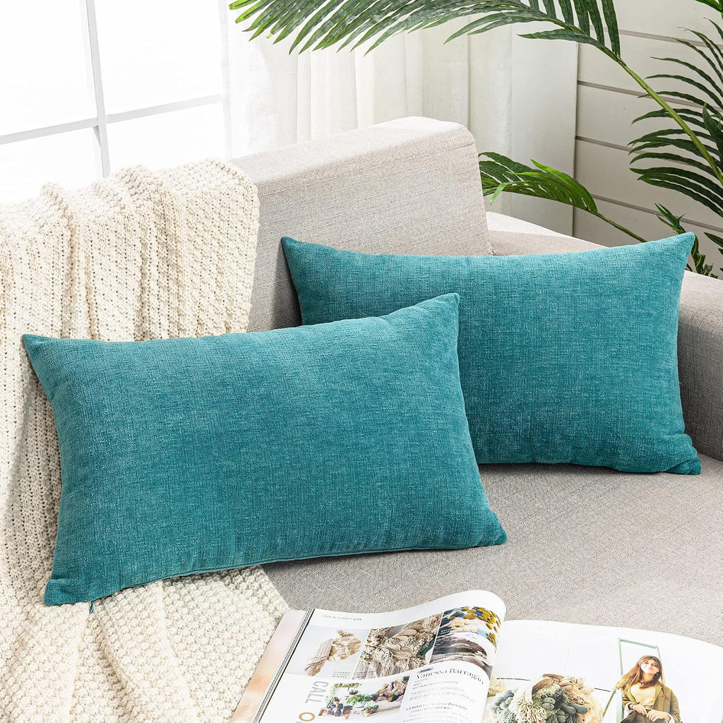 Gawamay Decorative Rectangle Throw Pillow Covers 12"x20" Inch Set of 2, Soft Chenille Lumbar Support Pillow Fall Pillowcase for Living Room…