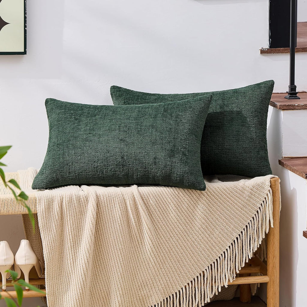 Gawamay Set of 2 Decorative Lumbar Soft Chenille Throw Pillow Covers 12x20 Inch (30x50 CM), Boho Farmhouse Cushion Cases, Couch Pillow Cove…
