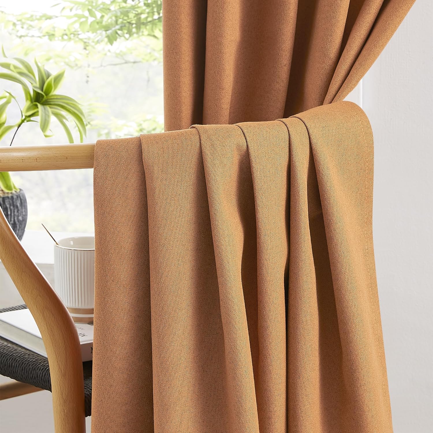 Keqiaosuocai Burnt Orange Blackout Linen Curtains, 2 Panels Set, 50"W x 108"L, Farmhouse Style, Rod Pocket or Back Tab Hanging, Year-Round…