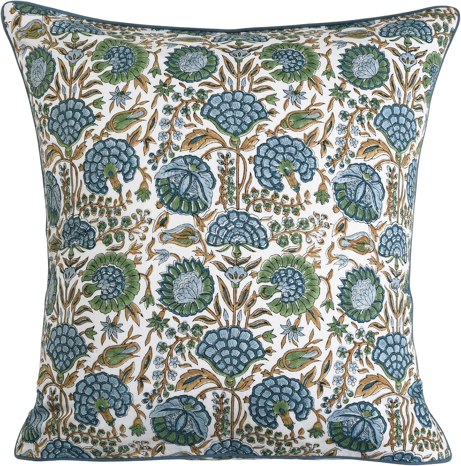 Ridhi Block Print Asparagus Green Pillow Cover 18" x 18" (Pack of 2) Decorative Couch Pillows for Living Room, Farmhouse Chic Boho Cute Out…
