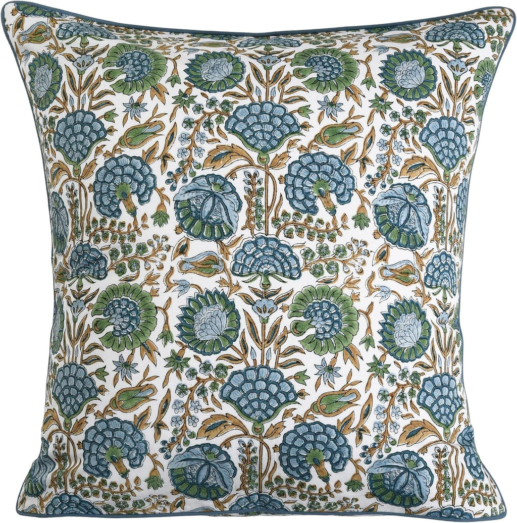 Ridhi Block Print Asparagus Green Pillow Cover 20" x 20" (Pack of 2) Decorative Couch Pillows for Living Room, Farmhouse Chic Boho Cute Out…