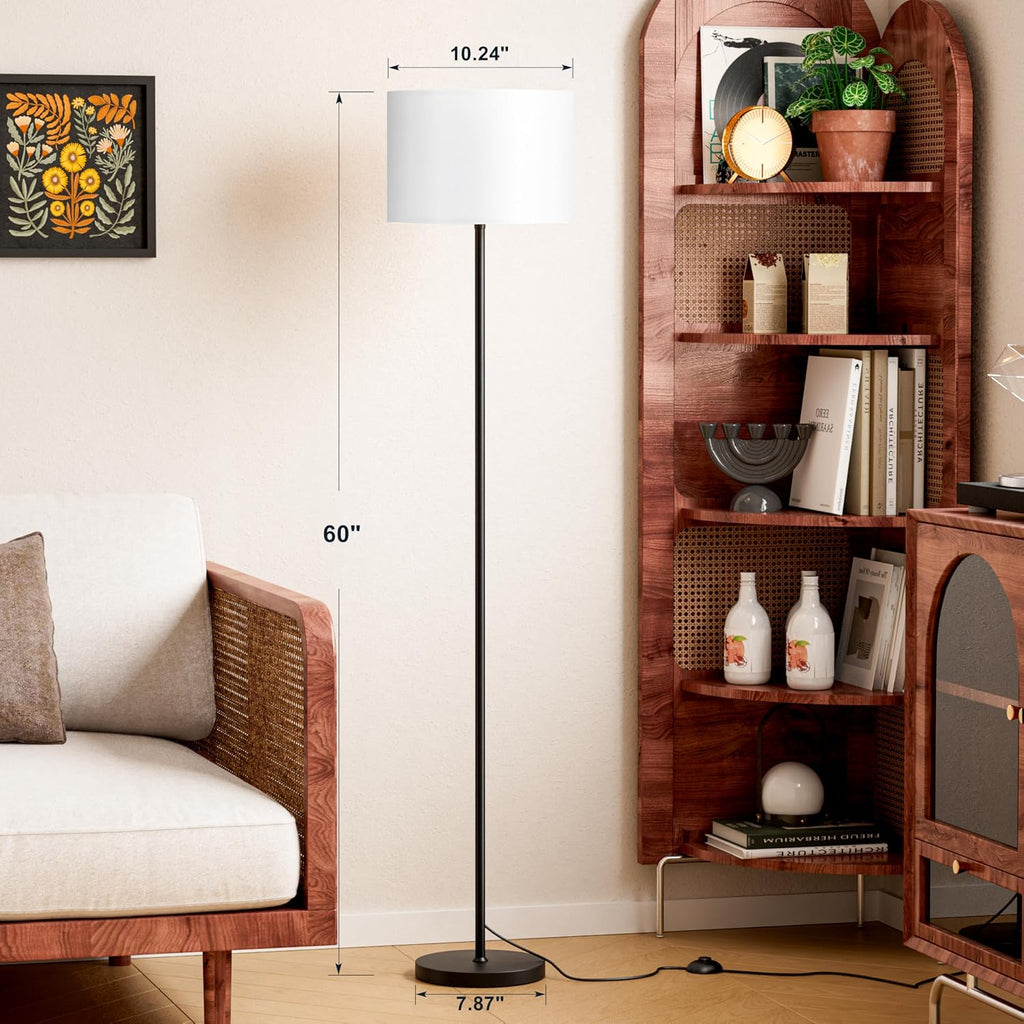 Modern Floor Lamp Simple Design with White Shade, Foot Pedal Switch, 60" Small Tall Lamps for Living Room Bedroom Office Dining Room…
