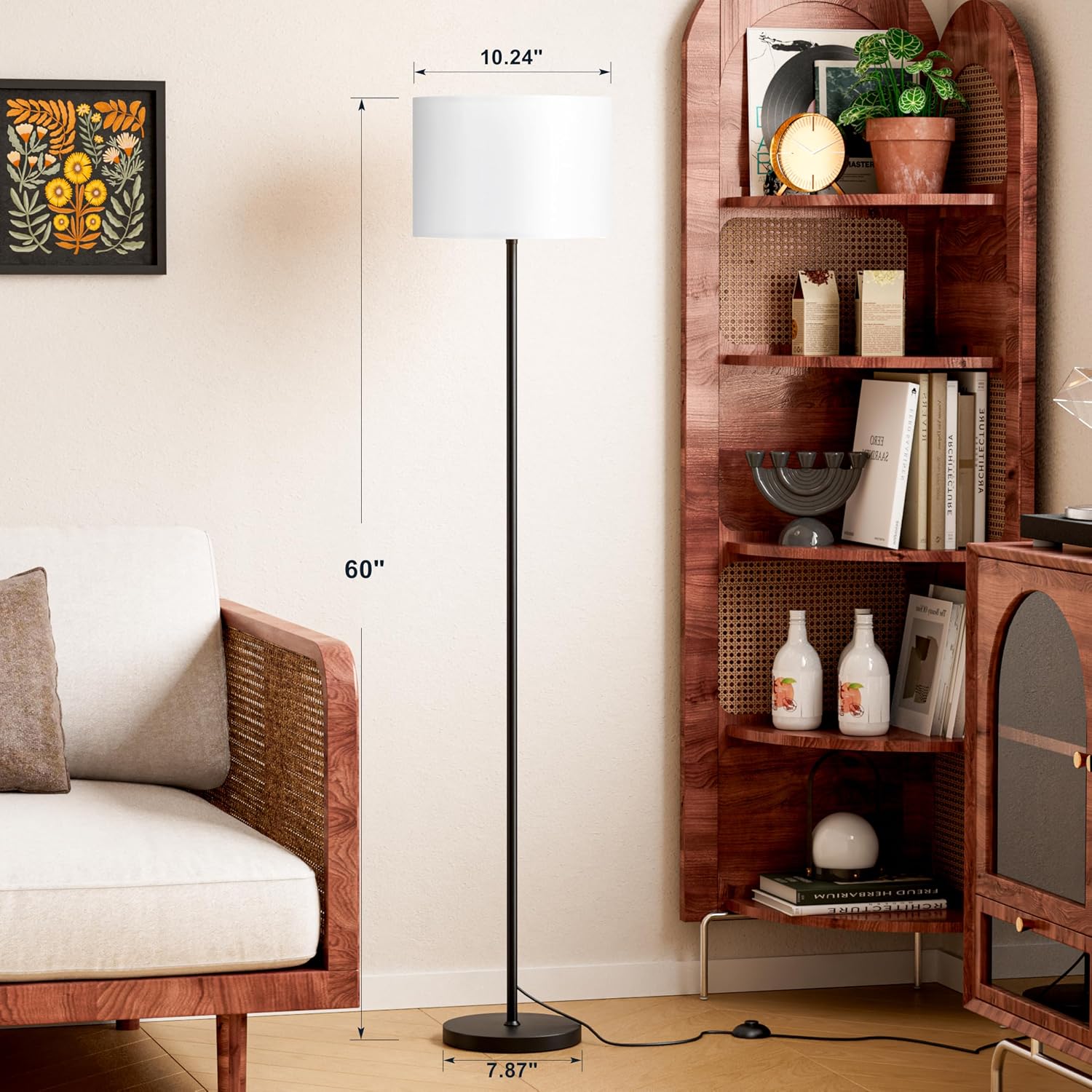 Modern Floor Lamp Simple Design with White Shade, Foot Pedal Switch, 60" Small Tall Lamps for Living Room Bedroom Office Dining Room…
