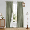 Boodii Sage Green 100% Blackout Linen Pinch Pleated Curtains for Bedroom 84 Inch Length Room Darkening Back Tab Window Curtain 84 Inches Lo…