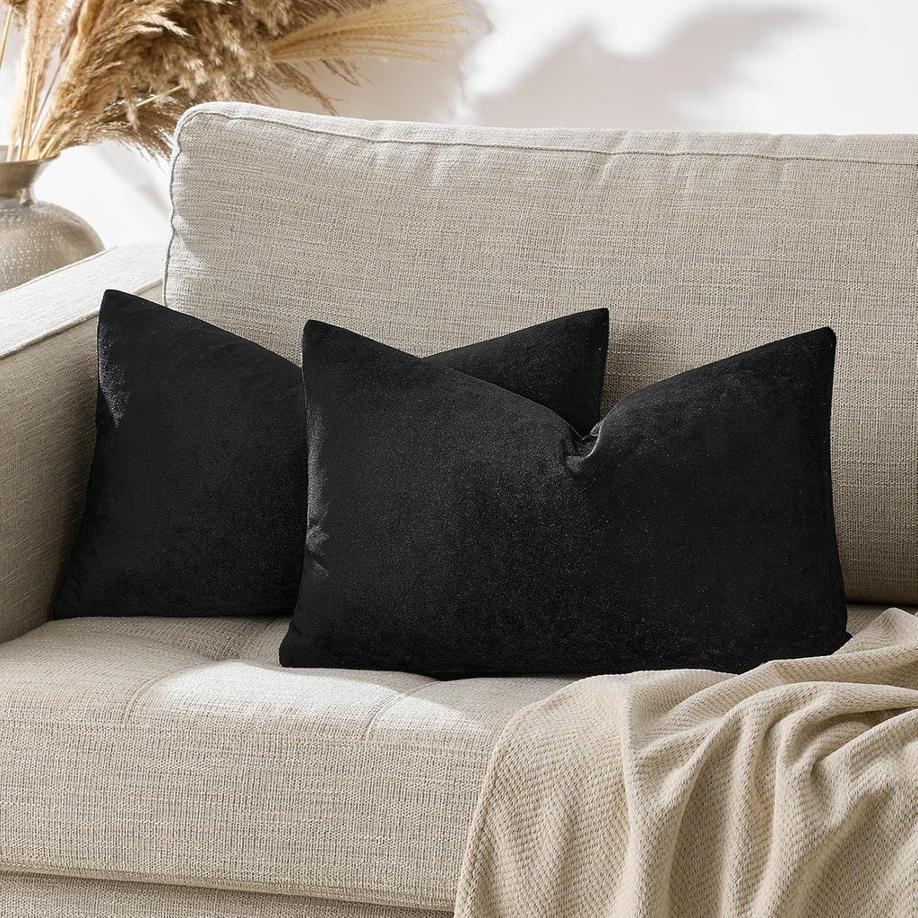 GIGIZAZAFocusingonhomedecoration GIGIZAZA Black Velvet Pillow Covers 12x20, Decorative Lumbar Throw Pillows Modern Covers Small Solid Living…