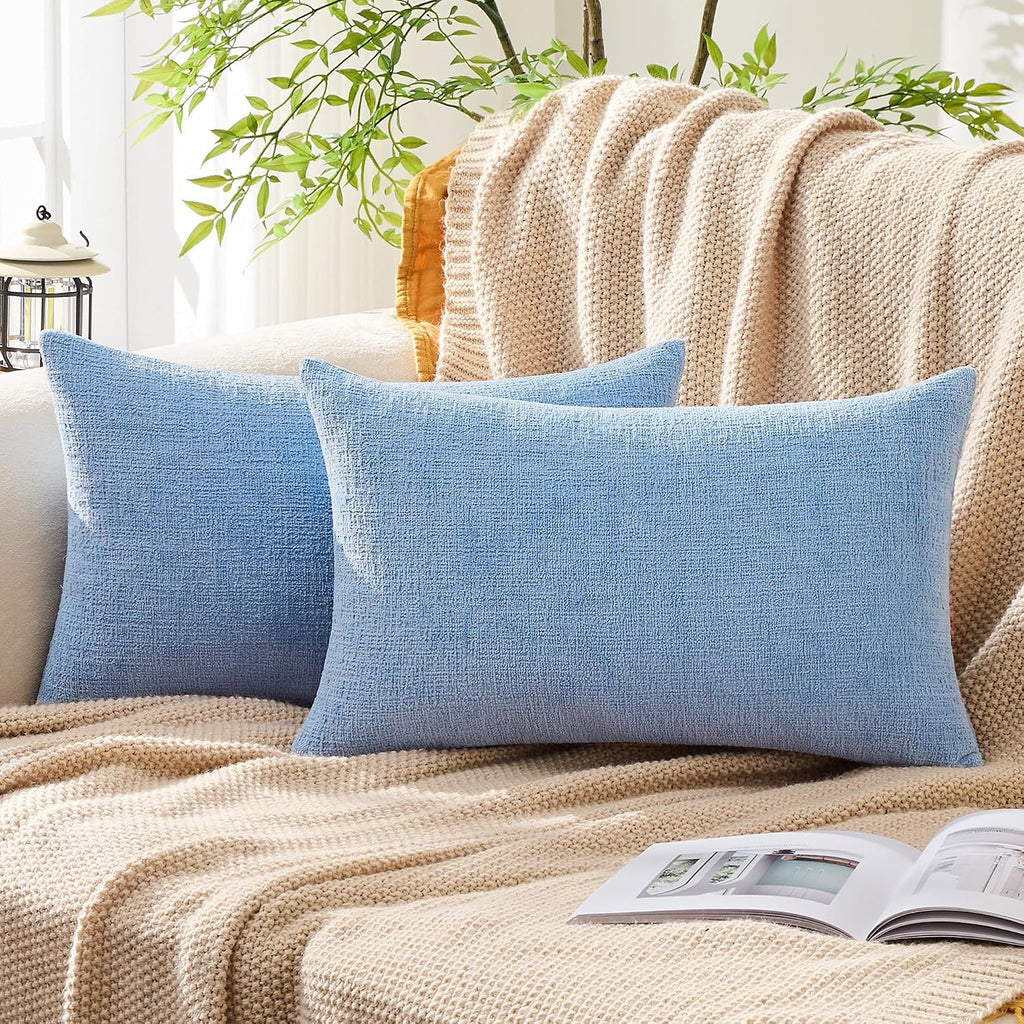 Gawamay Set of 2 Decorative Lumbar Soft Chenille Throw Pillow Covers 12x20 Inch, Boho Farmhouse Cushion Cases, Couch Pillow Covers for Livi…